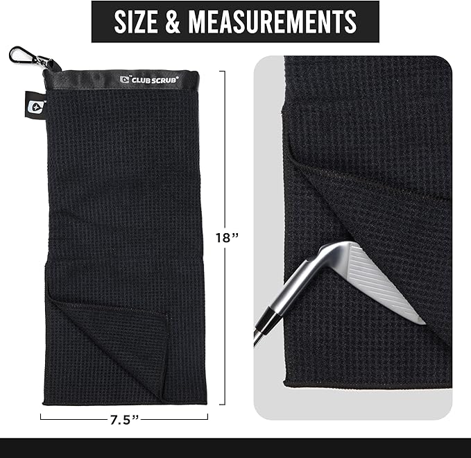 Club Scrub Towel Pro, Golf Club and Ball Cleaning Pouch with Attached Towel, Waterproof Exterior, Clean Face Technology Liner, Machine Washable, Cleans Club Grooves, Waffle-Weave Microfiber