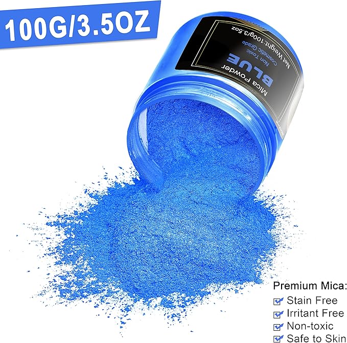 Blue Mica Powder Pigment -Cosmetic Grade Metallic Mica Powder - Image 2