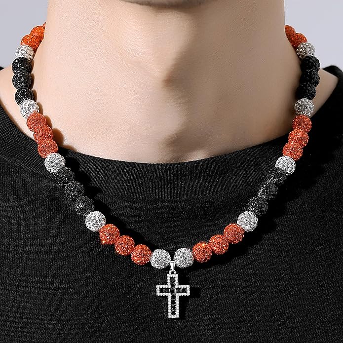 QINJIEJIE Baseball Necklace for Men Glitter Bling Rhinestone Beaded Collection Necklace for Women 16/18in Inspired Sports Jewelry Baseball Chain Cool Gifts for Baseball Players Team Lovers