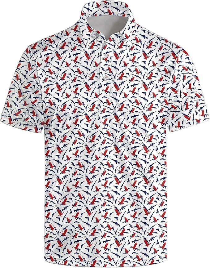 Golf Polo Shirts for Men Funny Print Short Sleeve Golf Shirts Performance Golf Polos