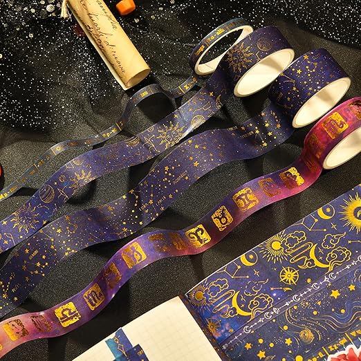 20 Rolls Galaxy Washi Tape Set Stars Arts Adhesive Tapes Gold Silver Foil - Image 8