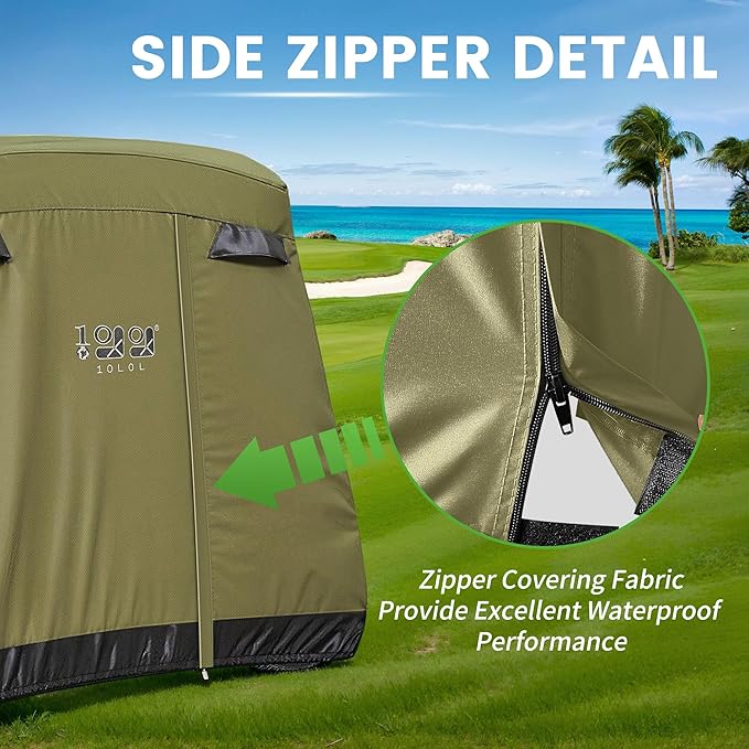 10L0L Golf Cart Cover 2/4/4+2 Passenger for Yamaha EZGO Club Car, Heavy Duty 420D Waterproof Windproof Durable Oxford Golf Cart Cover with 3 Zipper Doors for All-Weather Protection (Black/Silver)
