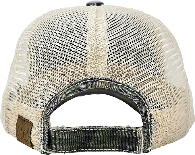 Funky Junque Trucker Hat for Women – Distressed Low Profile Western Camo Baseball Cap with Mesh, Trendy and Adjustable Fit