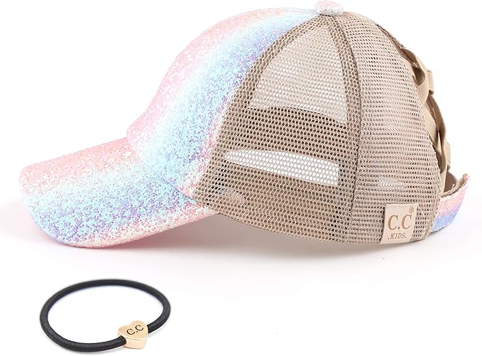 C.C Ponycap Messy High Bun Ponytail Adjustable Glitter Mesh Trucker Baseball Cap