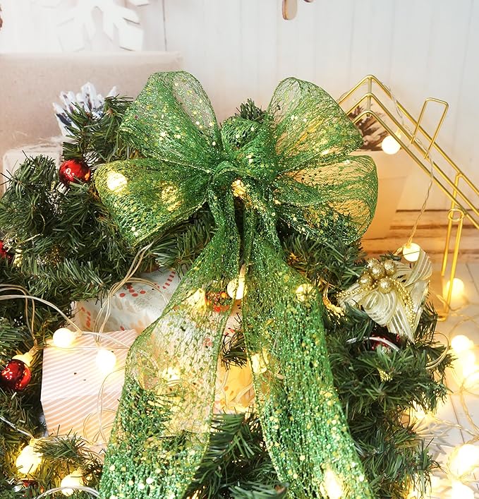 CT CRAFT LLC Sparkling Glitter Mesh Wired Ribbon 4" x 10 Yards Green - Image 6
