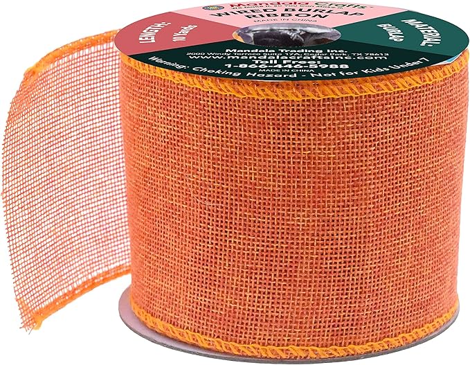 Mandala Crafts Orange Burlap Wired Ribbon 3 Inches Wide Jute Ribbons - Image 2