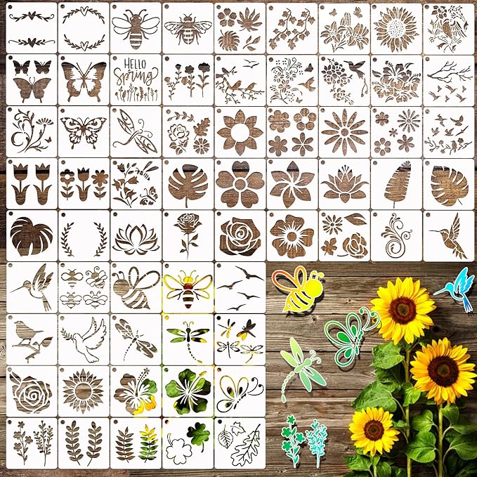 65Pcs Small Stencils for Painting on Wood Reusable, 3 Inch Reusable Stencil for by Hosomono