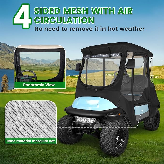 10L0L Deluxe 2 Passenger Golf Cart Enclosure for Club Car Precedent,Onward & Tempo Waterproof Windproof Portable Transparent Golf Cart Rain Enclosures Storage Cover - 57" Roof Fit