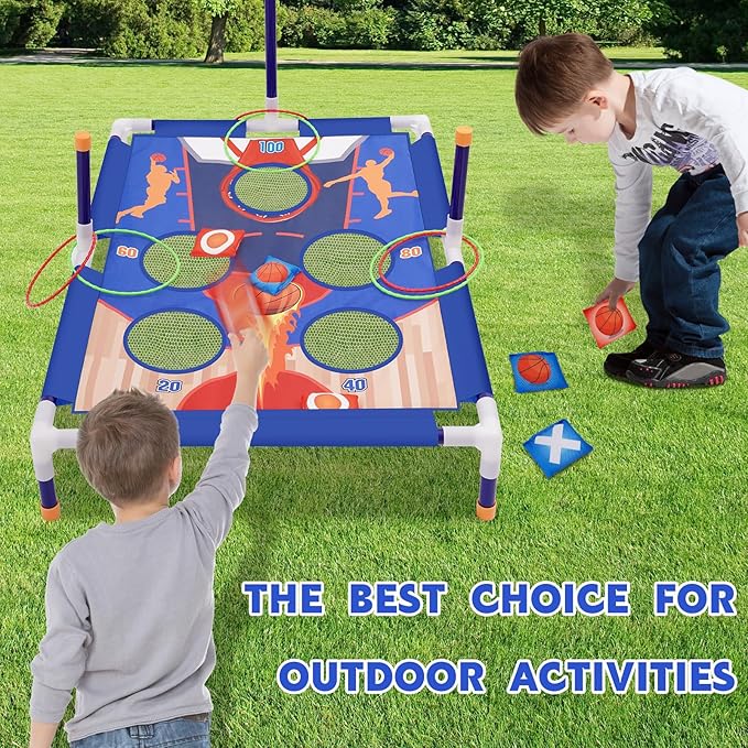 Outdoor Games Bean Bag Toss for Kids, Cornhole Set Ring Toss Games for Lawn - Image 7