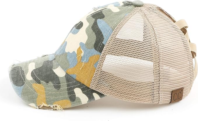 C.C Ponycap Messy High Bun Ponytail Adjustable Glitter Mesh Trucker Baseball Cap