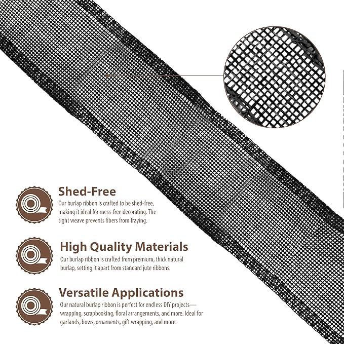 Mandala Crafts Black Burlap Ribbon 3 Inches Wide Jute Ribbons - Image 3