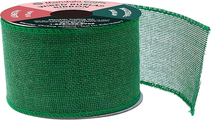 Mandala Crafts Green Burlap Wired Ribbon 2.5 Inches Wide Jute Ribbons - Image 2