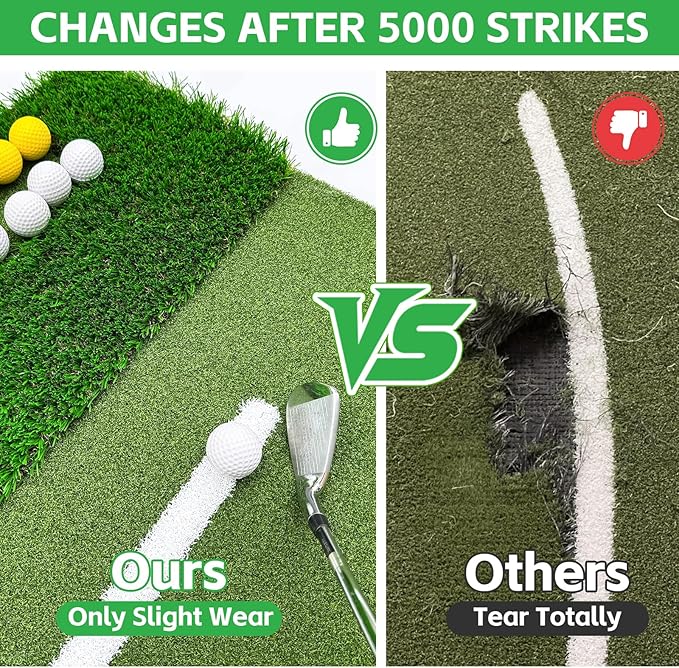 (Enlarged×Thickened) Golf Mat 1.22in/1.42in, 5x4ft/5x5ft Dual-Turf Golf Hitting Mat with Ball Tray for Indoor Outdoor, Heavy Duty Commercial Golf Mat, High-Elasticity Golf Practice Mat for Simulator