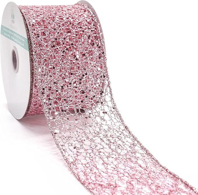 CT CRAFT LLC Sparkling Glitter Mesh Wired Ribbon 2.5" x 10 Yards Rose Gold by CTCRAFTLLC