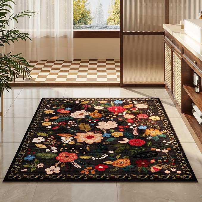 Rugcomf Bedroom Rug 3x5 Rug Washable Area Rug Non Slip Low Pile Boho Floral - Image 7