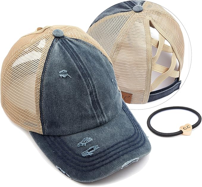 C.C Ponycap Messy High Bun Ponytail Adjustable Glitter Mesh Trucker Baseball Cap