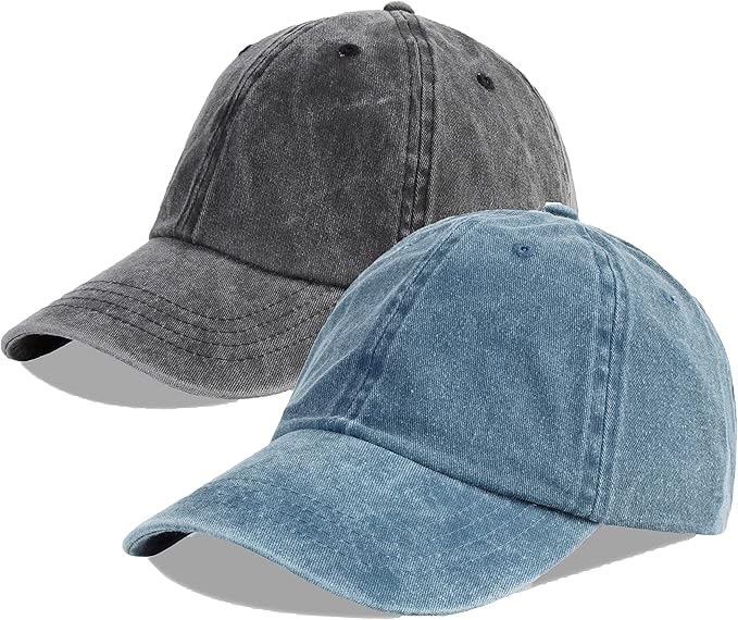 LANGZHEN Unisex Baseball Cap 100% Cotton Fits Men Women Washed Denim Adjustable Dad Hat