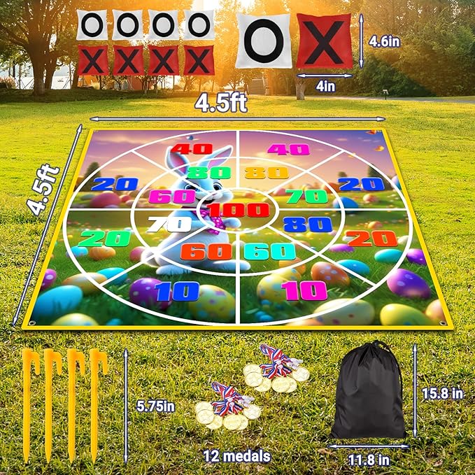 2-in-1 Outdoor Games Large Bunny Egg Bean Bag Toss & Giant Tic Tac Toe 4.5Ft - Image 6