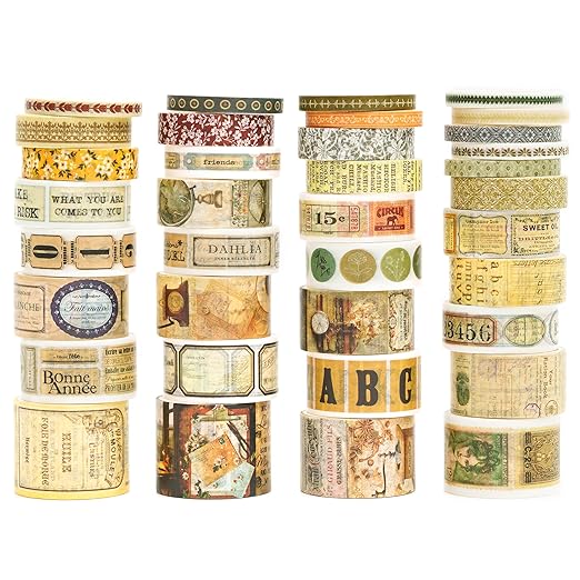 36 Rolls Vintage Washi Tape Pack Retro Arts Adhesive Tapes Wide Chronicle by Songdao