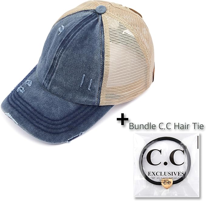 C.C Ponycap Messy High Bun Ponytail Adjustable Glitter Mesh Trucker Baseball Cap
