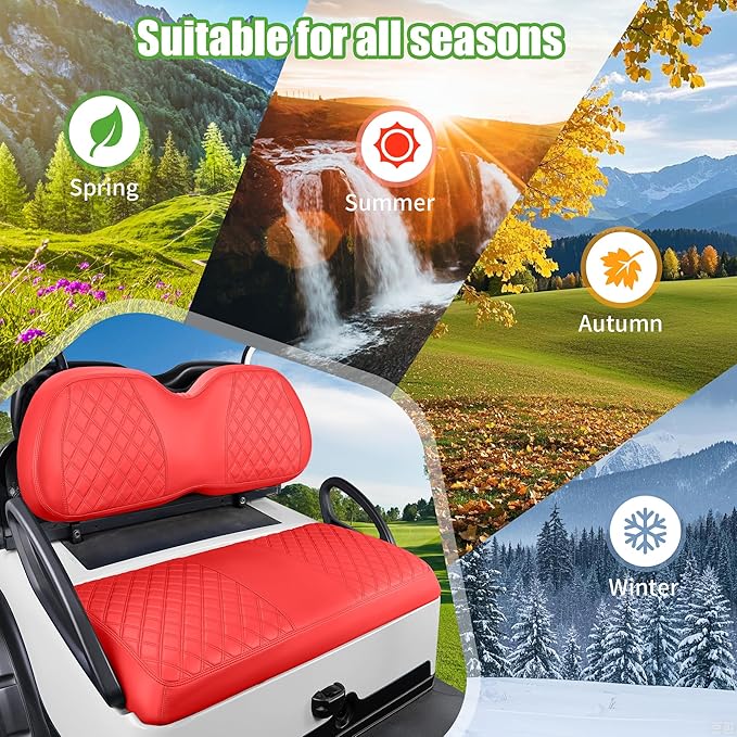 10L0L Golf Cart Seat Covers for Club Car Precedent,EZGO TXT Front/Rear Seats Diamond Pattern,Vinyl Leather with Adjustable Straps and Retractable Buckle, No Stapler Needed