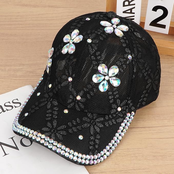 Hoce Fashion Rhinestone Denim Baseball Cap Studded Bling Hat for Women