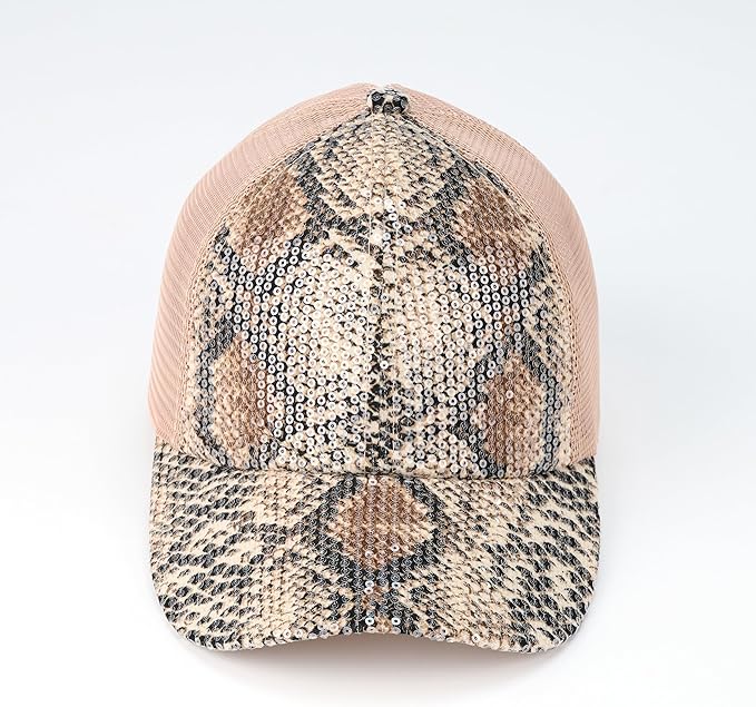 C.C Ponycap Messy High Bun Ponytail Adjustable Glitter Mesh Trucker Baseball Cap