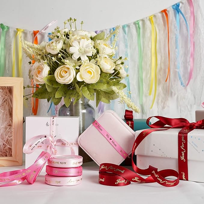 MEEDEE Pink Ribbon for Gift Wrapping Thank You Just for You Ribbon Mothers Day - Image 8
