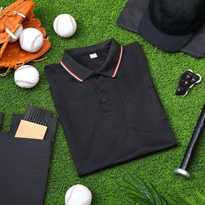 6 Pcs Baseball/Softball Umpire Accessories Set Including Umpire Shirt Hat Indicator Brush Ball Bag for Men Referee