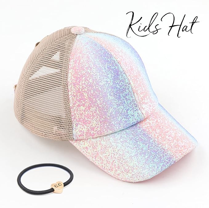 C.C Ponycap Messy High Bun Ponytail Adjustable Glitter Mesh Trucker Baseball Cap