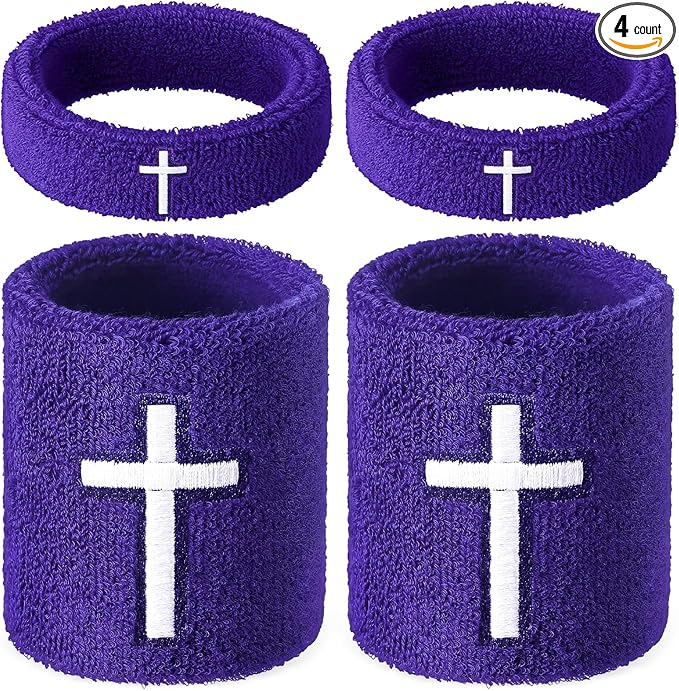 Soulchen 4 pcs Cross Bicep Bands Wrist Bands Christian Arm Sweat Wristbands Absorbent Armband for Men Women Football Baseball Players Sports Activities Supplies