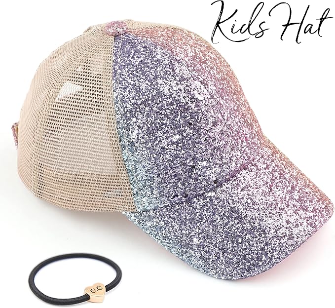 C.C Ponycap Messy High Bun Ponytail Adjustable Glitter Mesh Trucker Baseball Cap