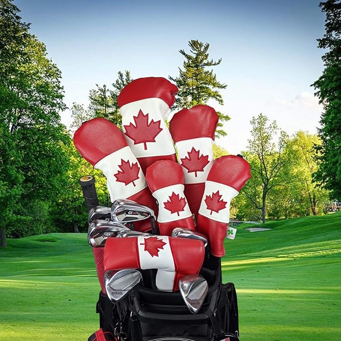 Foretra Driver Headcover Golf Club Covers Blade Mallet Putter Cover Alignment Stick Holder Hybrid Fairway Wood Head Cover Canada Flag Style Novelty Golf Accessories for Most Brands