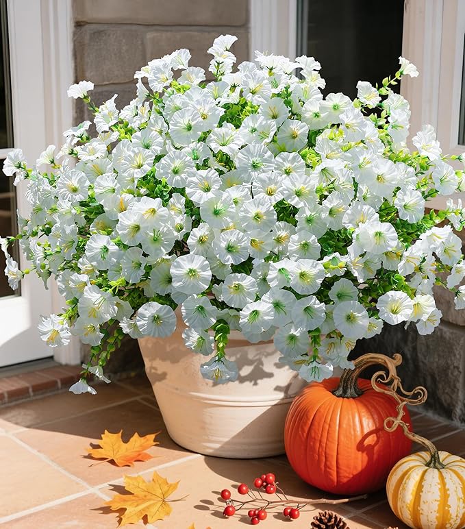 Artificial Flowers Fake Plants for Outdoors Decoration, 12 Bundles White Silk by Ivydale