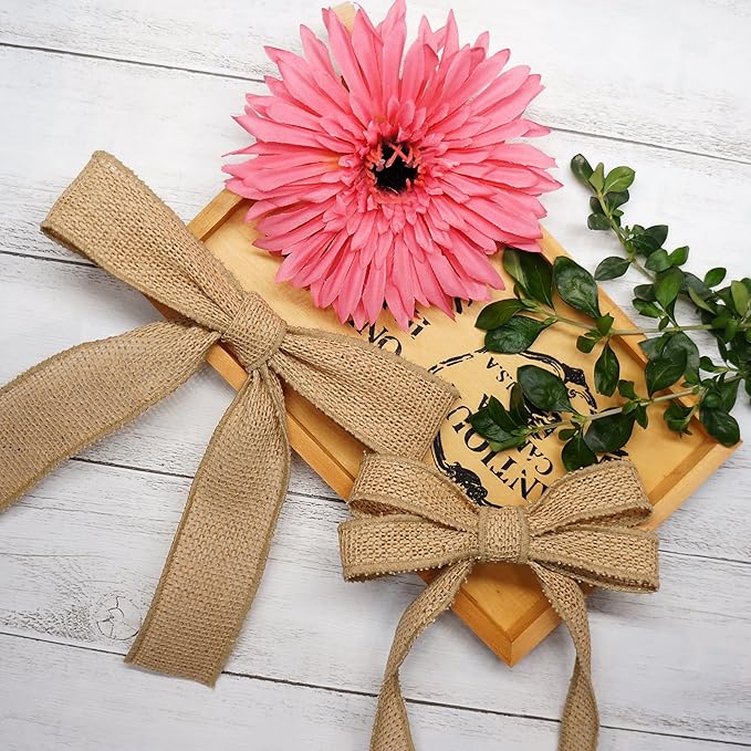 CT CRAFT LLC Burlap Fabric Wired Ribbon 3/4" x 20 Yards Natural Color - Image 4