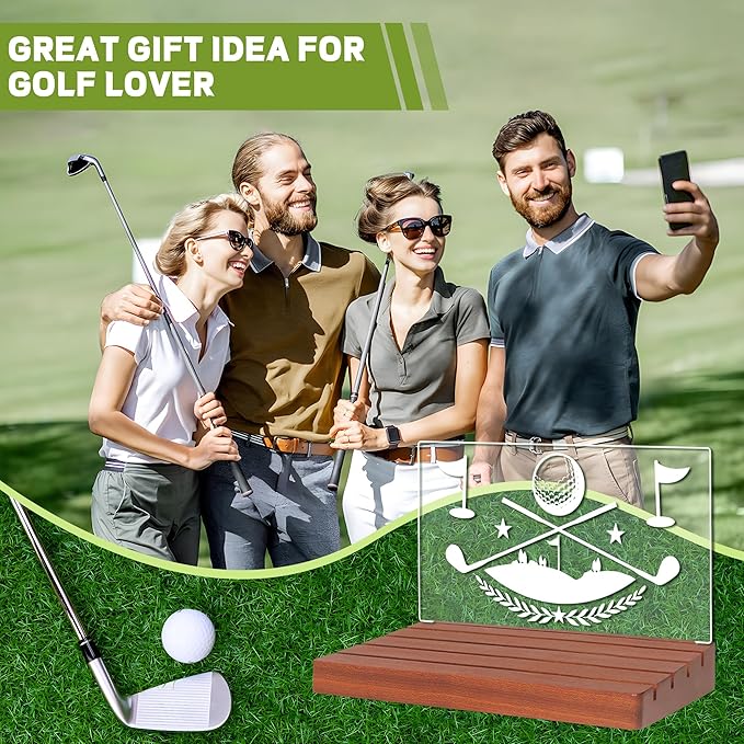 Light Up Golf Ball Marker Display, Wooden Acrylic Accessories with Warm White Color Lights USB Powered, Desk Decor, Gift for Golfers