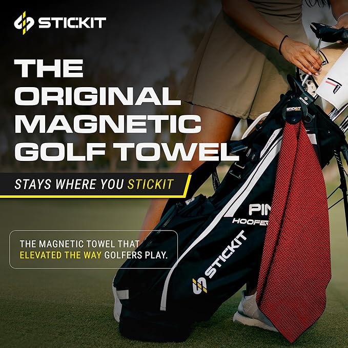 STICKIT Magnetic Golf Towel - Ultra-Absorbent with Waffle Weave Microfiber - Golf Towel with Magnet for Bags, Clubs & Carts - Removes Dirt, Grass, & Debris from Club Face - 29” x 29” (Splatter Paint)