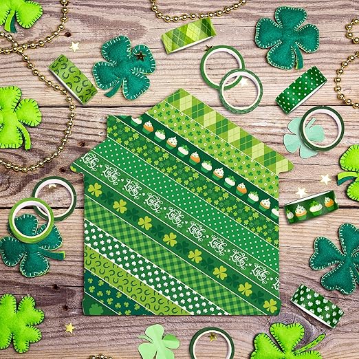 Whaline 12 Rolls St. Patrick's Day Washi Tape Green Shamrock Washi Masking Tape - Image 6