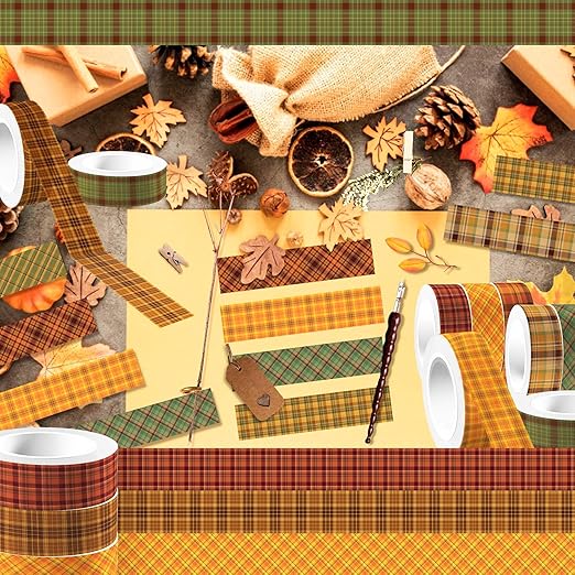 12 Pcs Thanksgiving Washi Tape Plaid Pattern Masking Tape Decorations - Image 6