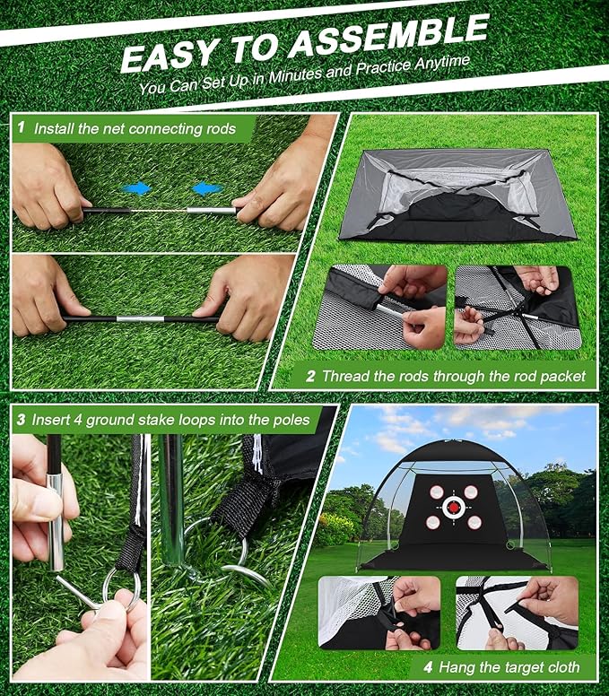 Golf Net, 10x7FT Golf Practice Net with Tri-Turf Mat for Outdoor Indoor, All-in-One Hitting Aid Nets for Backyard Training Driving Chipping Swing, Gifts for Men/Him/Dad/Golfer