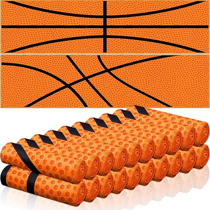 24 Pcs Sports Cooling Towels Baseball Basketball Softball 40 x 12 Inch Breathable Soccer Football Volleyball Microfiber Ice Towel Fast Drying for Sport Party Favors Team Gift(Orange,Basketball)