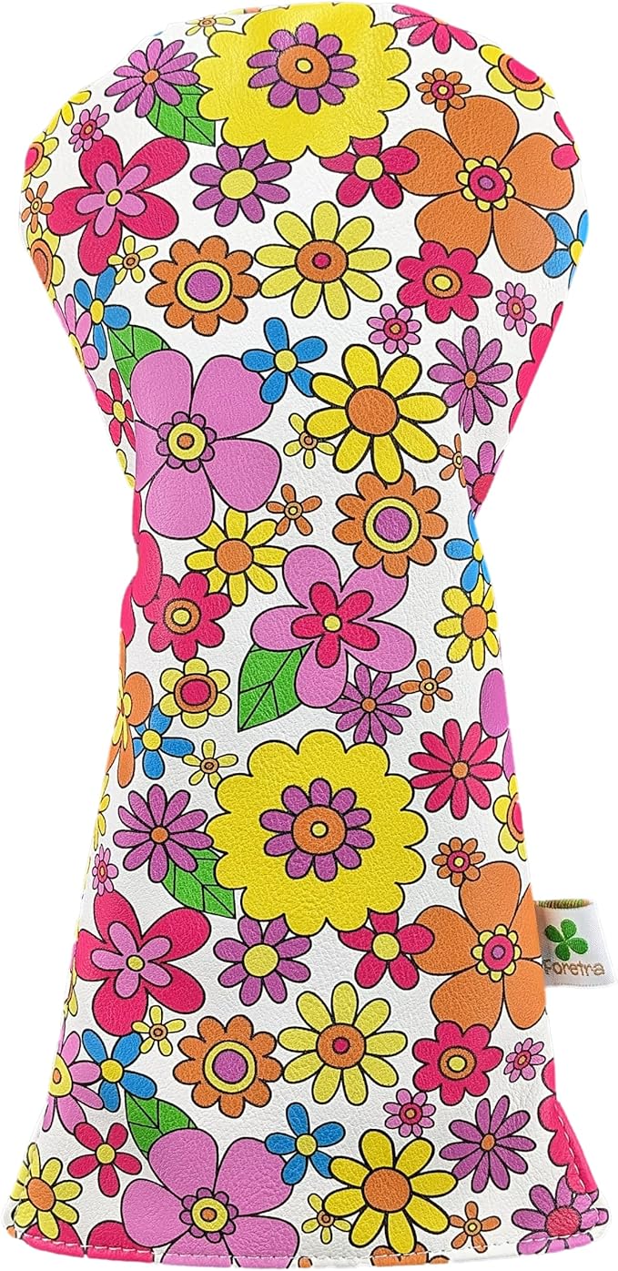 Foretra Driver Headcover Golf Club Covers Blade Mallet Putter Cover Alignment Stick Holder Hybrid Fairway Wood Head Cover Flower Pattern Novelty Golf Accessories for Most Brands