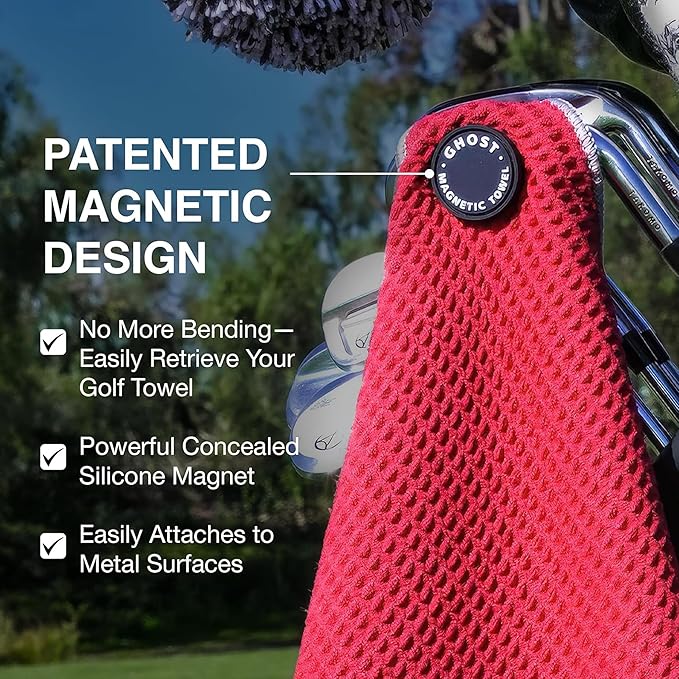 Ghost Golf Magnetic Towel (Caddie) - Premium Ultra-Absorbent Microfiber Golf Towel with Magnet for Golf Carts or Clubs - 18" x 40" Golfing Gear - Waffle Weave Pattern (Dark Grey)