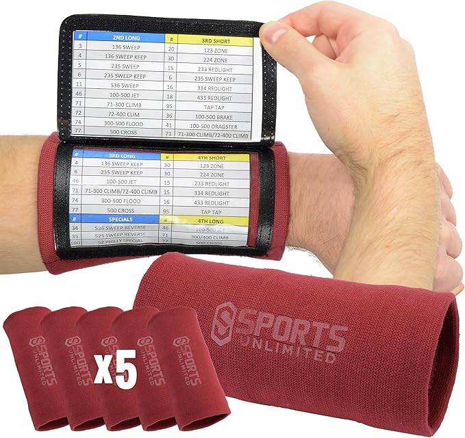 Sports Unlimited Adult Triple Wrist Coach, Football Wristbands for Plays, Baseball Wristbands, QB Arm Bands