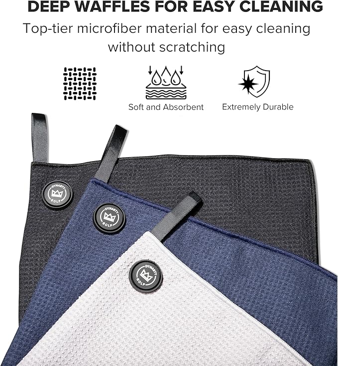 Magnetic Golf Towel for Golf Bags - Microfiber Golf Towels for Men & Women - Waffle Golf Bag Towel with Magnet (Gray)