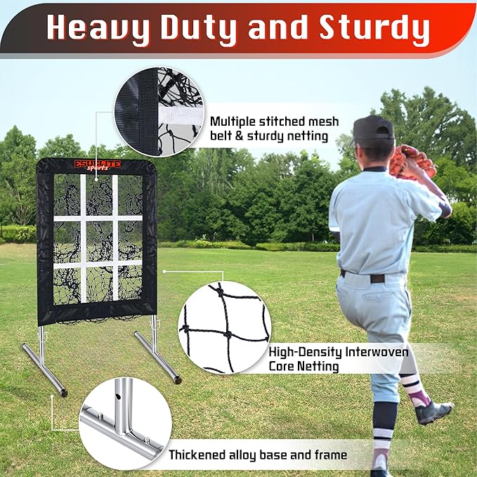 9 Hole Pitching Net with Strike Zone, Baseball Softball Pitching Target – Adjustable Height Portable Indoor Outdoor Training Equipment for Pitchers of All Levels, Coaches, and Players