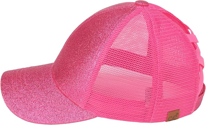 C.C Ponycap Messy High Bun Ponytail Adjustable Glitter Mesh Trucker Baseball Cap