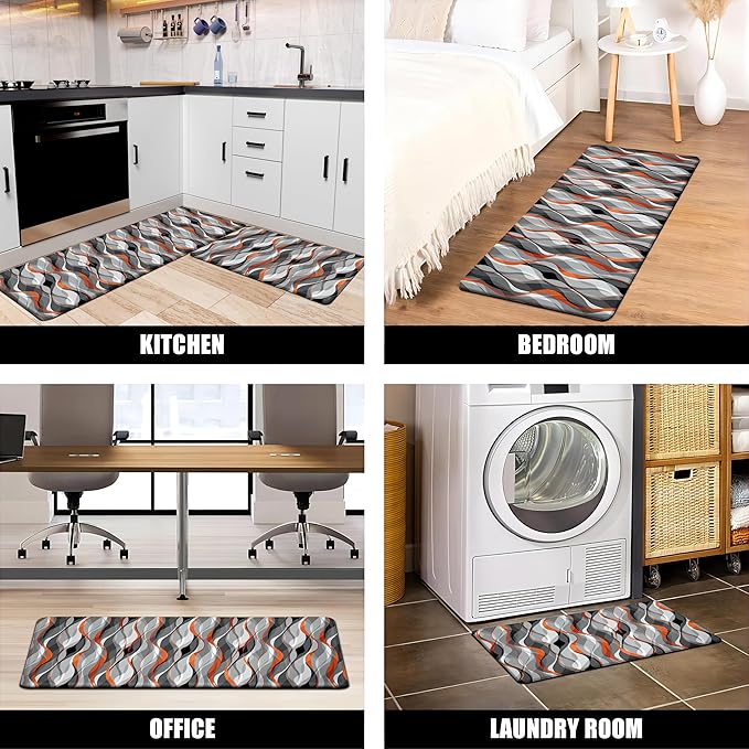 Kitchen Mats for Floor Modern Abstract kitchen rugs Grey and Orange Stripe Anti - Image 6