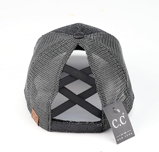 C.C Ponycap Messy High Bun Ponytail Adjustable Glitter Mesh Trucker Baseball Cap