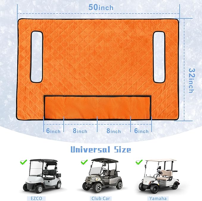 YOKYHOM Golf Cart Seat Covers with 4 Front Pockets, Thick Seat Towel Blanket with Non-Slip Backing, Fits EZGO, Club Car, Yamaha and More 2 & 4 Passenger Golf Carts, Orange